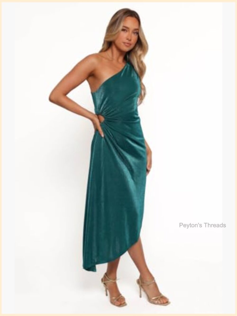 One Shoulder A-Line Midi Dress High Stretch Lightweight Nylon Blend - Picture 2 of 4